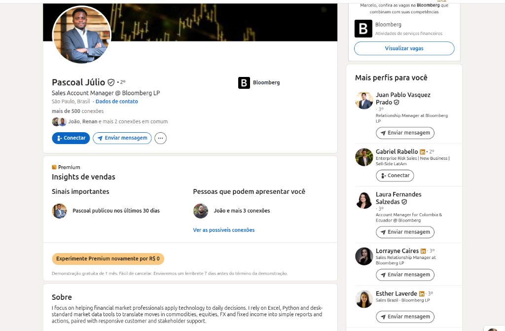 LinkedIn-Profil von Pascoal Júlio, Sales Account Manager bei Bloomberg LP
